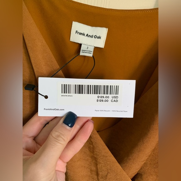 FRANK & OAK-crossover wrapped-tie velvet satin dress in Rich Chestnut-Size S NWT - Picture 10 of 11